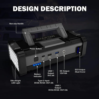 AVAPOW A68 Car Battery Jump Starter 6000A Peak Battery Capacity