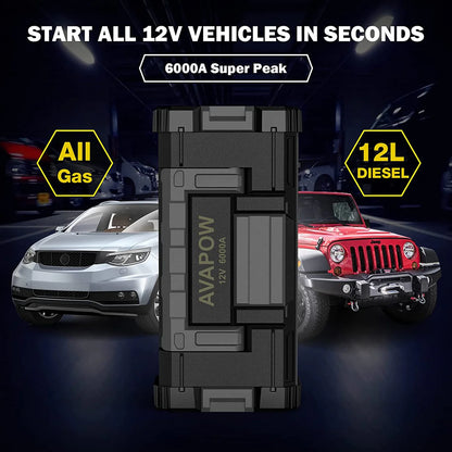 AVAPOW A68 Car Battery Jump Starter 6000A Peak Battery Capacity