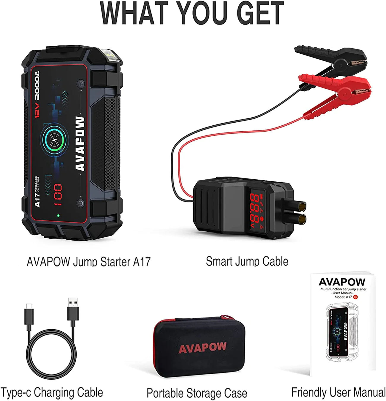 AVAPOW A17 Car Battery Jump Starter 2000A Peak Battery Capacity