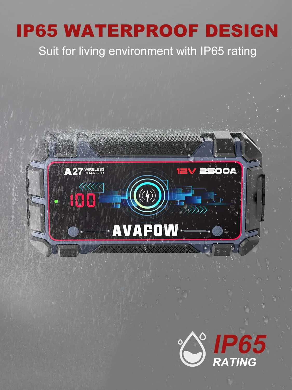 AVAPOW A27 Car Battery Jump Starter 2500A Peak Battery Capacity