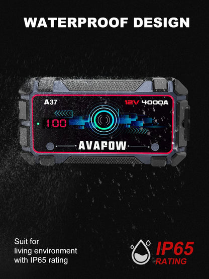 AVAPOW A37 Car Battery Jump Starter 4000A Peak Battery Capacity