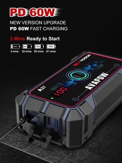 AVAPOW A37 Car Battery Jump Starter 4000A Peak Battery Capacity