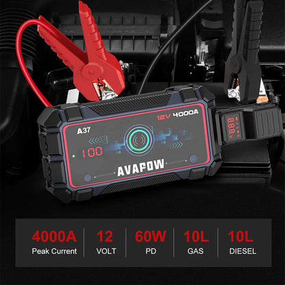 AVAPOW A37 Car Battery Jump Starter 4000A Peak Battery Capacity